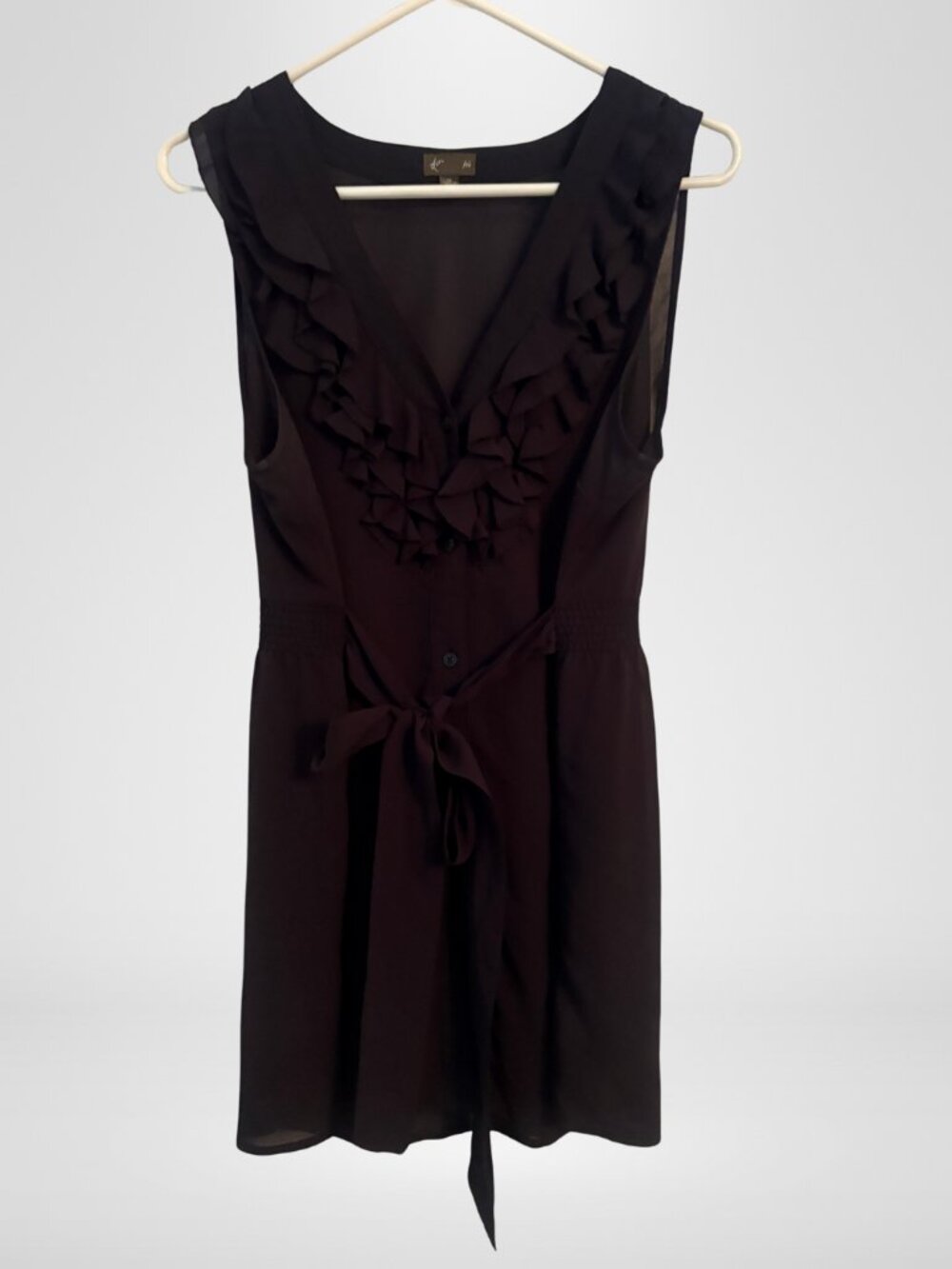ANTHROPOLOGIE X FEI | Sheer Ruffle Button-Front V-Neck Tunic | Black | 12